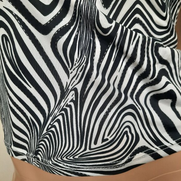 Y2K Garage Sleeveless Top Black White Silver Funky Zebra Print Size M Stretch - Picture 3 of 8